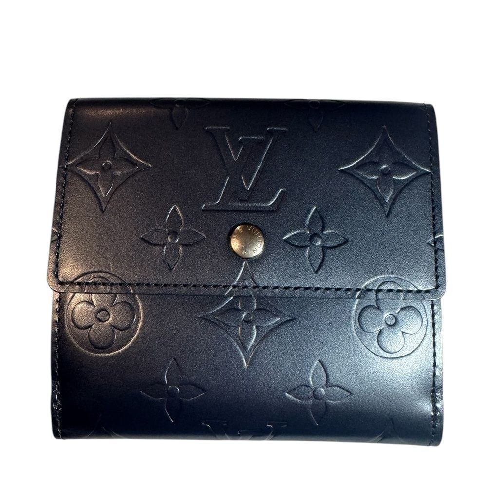 Auth Louis Vuitton Ltd Edition Navy Blue Matte Monogram Elise Compact Wallet Ex+